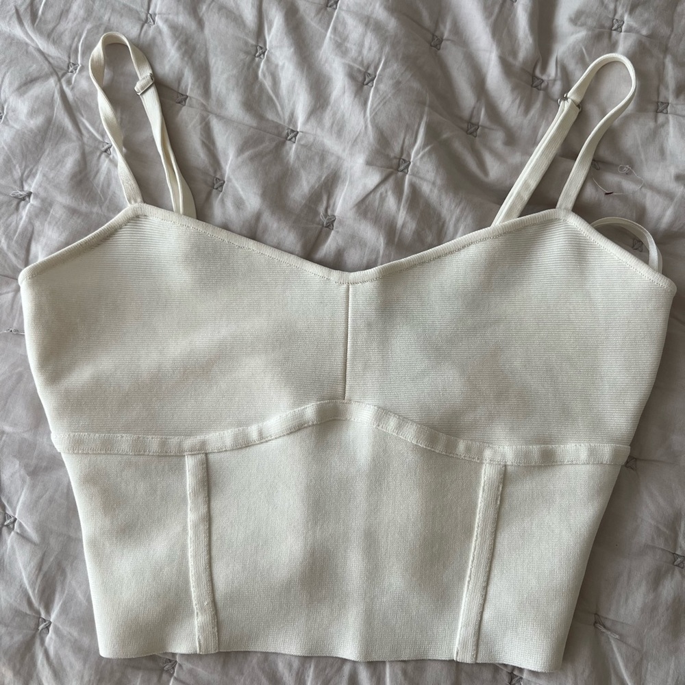 BCBGMAXAZRIA White/Cream Corset Crop Top